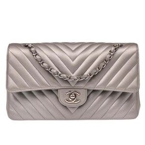 Chanel Timeless - Classic Double Flap Leather Silver Calfskin Shoulder Bag Bag